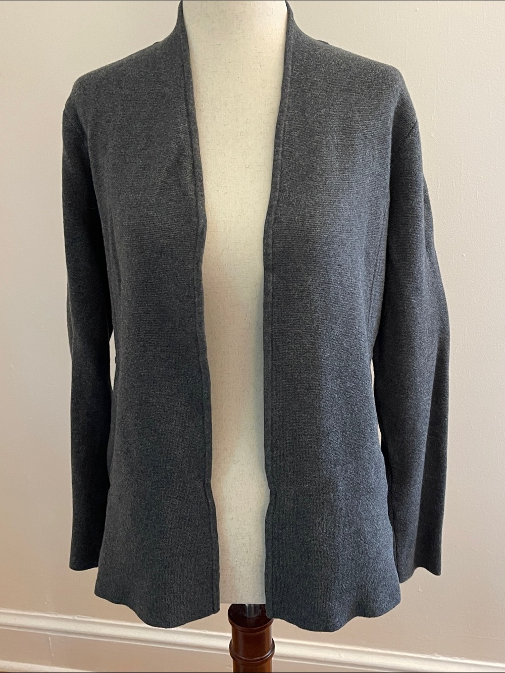 Talbots Medium Gray Cotton Rayon Open Front Cardigan Sweater Pockets
